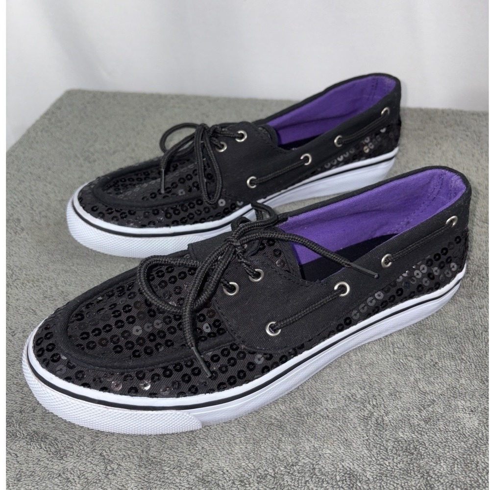 Bluefin Scuttle Black Sequin 7.5 Loafers Boat Shoe Sneakers Glam Athleisure